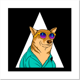 Cool 90s Vibe Vaporwave Corgi Wearing Sunglasses | Corgi Lover Gift Posters and Art